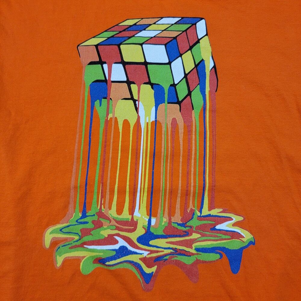 Rubix Cube Melting Graphic SS Tee Orange - Size Small
